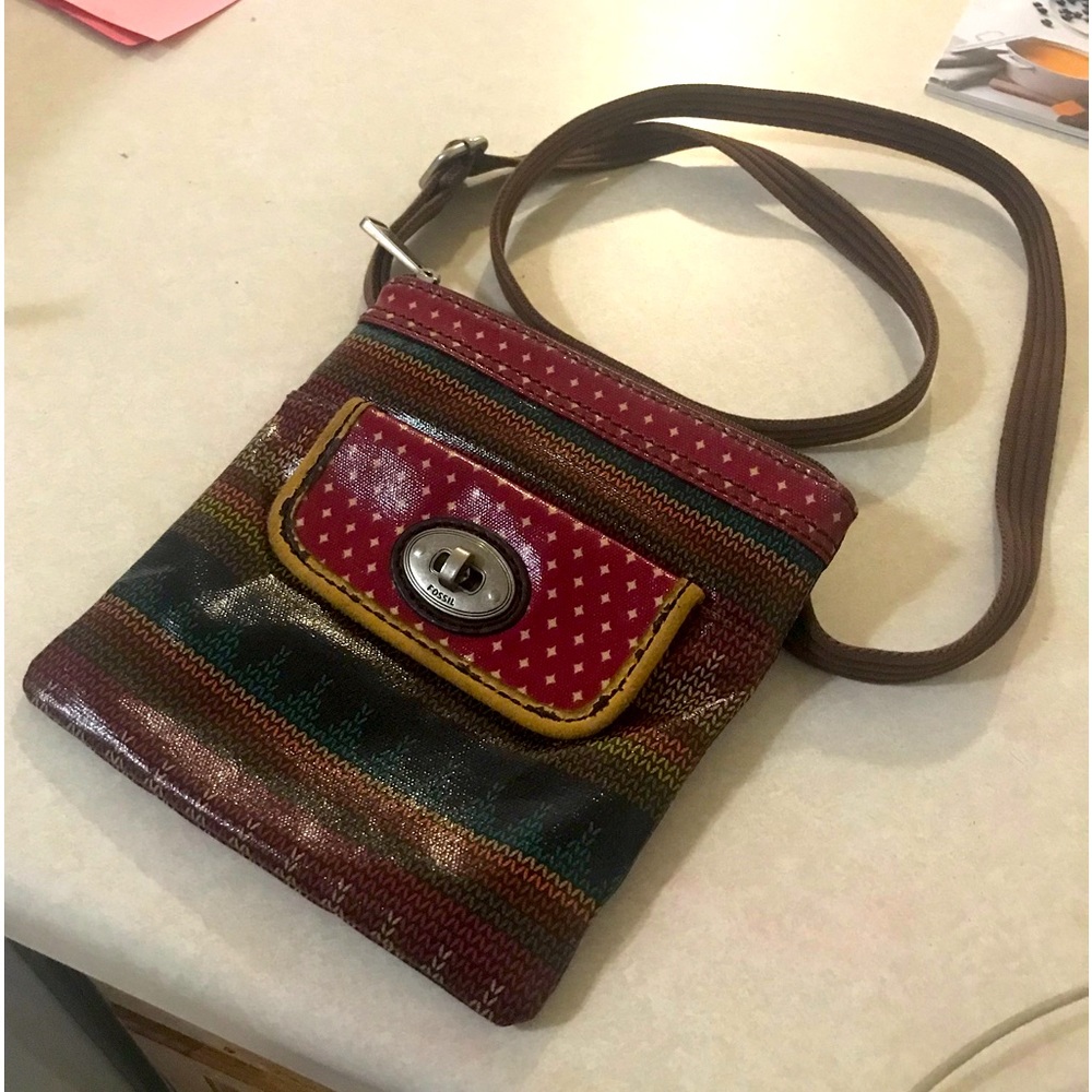 Nwot Leather Fossil crossbody Key Per bag multicolor southwestern - Picture 1 of 5